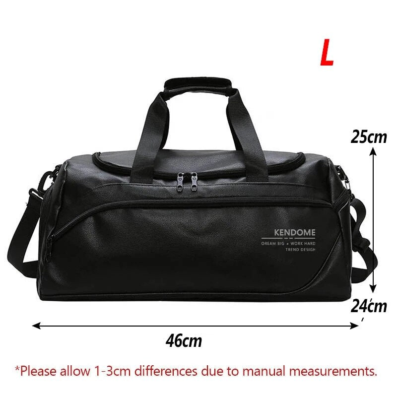 Leather Sports Bag with Shoes Pocket