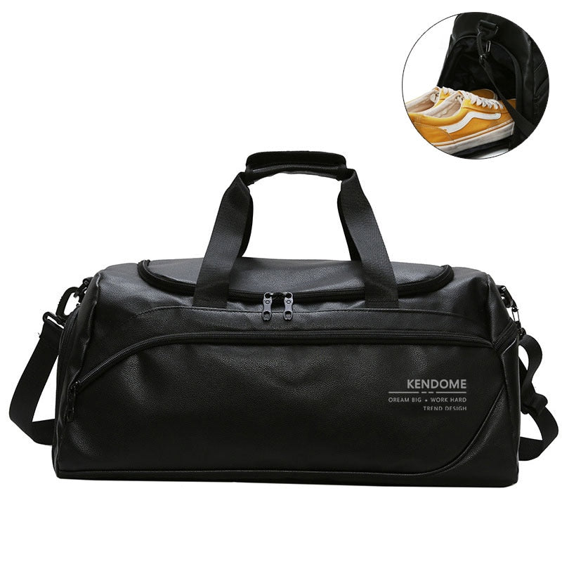 Leather Sports Bag with Shoes Pocket