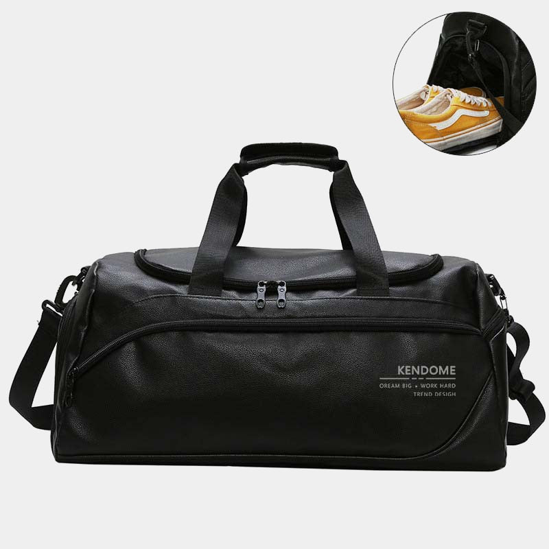 Leather Sports Bag with Shoes Pocket